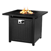 Load image into Gallery viewer, HEMBOR 28" Propane Gas Fire Pit Table, 50,000 BTU Square Fire Bowl, Outdoor Auto-Ignition Fireplace with Waterproof Cover, Lava Rock, CSA Certification, for Garden, Patio, Courtyard, Balcony
