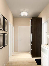 Load image into Gallery viewer, Kira Home Maxwell 17.5" Modern 3-Light Metal Semi Flush Mount + Tempered Glass Diffuser, White Fabric Shade, Brushed Nickel Finish
