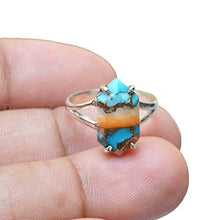 Load image into Gallery viewer, oyster copper turquoise ring 925 sterling silver ring bohemian ring hexagon turquoise ring dainty ring turquoise jewelry handmade ring gemstone ring silver rings for women gypsy ring wedding ring
