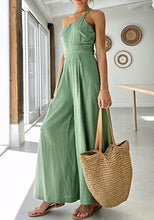Load image into Gallery viewer, UANEO Womens Casual Summer Jumpsuits Dressy Cotton One Shoulder High Waist Rompers (Green-L)
