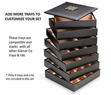 Load image into Gallery viewer, Glenor Co Earring Organizer Tray - 4 Stackable Trays with Lid -45 Slot Classic Jewelry Storage Display Case for Drawer or Dresser - Holder for Earring Ring Necklace or Cufflinks - Large Mirror - Black
