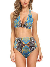 Load image into Gallery viewer, Weinicoco Women's Tie Side Triangle Bikini Two Piece Swimsuit High Waist V Neck Bathing Suit(LGA20216/Print1/XL)
