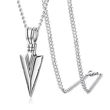 Load image into Gallery viewer, Jstyle Stainless Steel Pendant Necklace for Mens Boys Cool Spearpoint Arrowhead Pendant Chain Necklace Set Black &amp; Silver Tone

