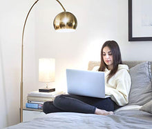 Load image into Gallery viewer, Brightech Olivia - Over The Couch Arc Floor Lamp with Globe Shade, Matches Your Living Room Decor - Standing Light for Bedroom, Office - Tall Gold aka Brass Lighting
