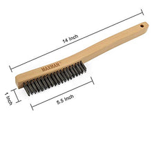 Load image into Gallery viewer, Wire Brush Set,Heavy Duty Carbon Steel and Stainless Steel Wire Scratch Brush for Cleaning Rust with 14" Long Curved Beechwood Handle,2 Pieces,Large
