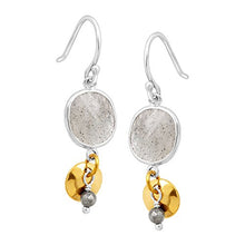 Load image into Gallery viewer, Silpada 'Stepping Stone' Natural Labradorite &amp; Pyrite Drop Earrings in Sterling Silver &amp; Brass
