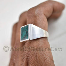 Load image into Gallery viewer, Green Emerald Silver Ring, 925K Sterling Silver, Faceted Rectangle, Natural Emerald Corundum, Handmade, High Polished Jewelry, Men's Emerald Ring, Unique Gift For Him, Birthday Gift, Anniversary Ring
