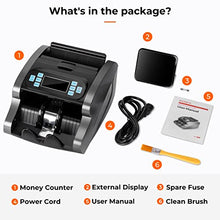 Load image into Gallery viewer, MUNBYN Money Counter Machine with Value Count, UV/MG/IR/MT/DD, USD/EUR Bill Counter, 1300 Bills/min, Add+Batch Mode, LCD Display, 2 Years Warranty
