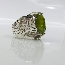Load image into Gallery viewer, Peridot Ring, Womens Peridot Ring, Mens Designer Jewelry, 92.5 Sterling Silver, Arabic Design Ring, Peridot Ring, Gemstone Woman's Ring, August Birthstone, Healing Power Ring, Valentineday Gift Ring
