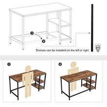 Load image into Gallery viewer, VASAGLE Computer Desk, 55-Inch Writing Desk, with 2 Shelves on Left or Right, Stable Steel Frame, Easy Assembly, Rustic Brown and Black ULWD55X
