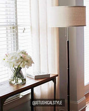 Load image into Gallery viewer, Brightech Carter - Floor Lamp for Mid Century Modern Living Rooms - Contemporary Office &amp; Bedroom Standing Light - Tall Pole, Drum Shade Lamp with Walnut Wood Finish
