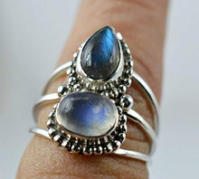Load image into Gallery viewer, Rainbow Moonstone, Labradorite 925 Solid Sterling Silver Handmade Ring # 3 to 13
