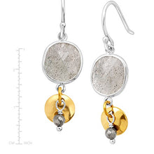 Load image into Gallery viewer, Silpada 'Stepping Stone' Natural Labradorite &amp; Pyrite Drop Earrings in Sterling Silver &amp; Brass
