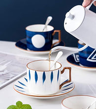 Load image into Gallery viewer, Jusalpha Japanese style hand printed- 7oz Fine China Tea Cup/Coffee Cup With Spoon and Tray/Saucer Set, Tableware, Serve of 4, TCS25

