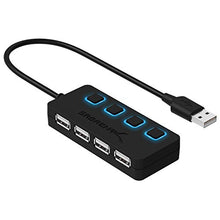 Load image into Gallery viewer, Sabrent 4-Port USB 2.0 Data Hub with Individual LED lit Power Switches [Charging NOT Supported] for Mac &amp; PC (HB-UMLS)
