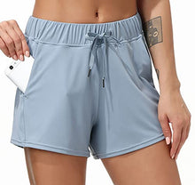 Load image into Gallery viewer, Dragon Fit Running Shorts for Women Drawstring Loose Fit Workout Shorts with Pockets Athletic Gym Training Yoga Shorts (Medium, Denim Blue)
