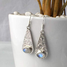 Load image into Gallery viewer, Genuine Adularescence MOONSTONE Gemstones, 925 Sterling Silver, Long (1.57" with hooks) Earring Jewelry.
