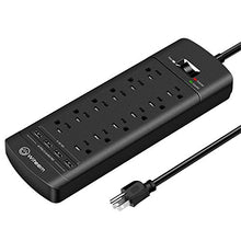 Load image into Gallery viewer, Power Strip,Witeem Surge Protector with 12-Outlet (1875W/15A,4360Joules) and 4 USB Charging Ports (5V/6A,30W),6Ft Extension Cord,Wall Mountable Overload Protection Outlet for Home &amp; Office, Black
