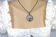 Load image into Gallery viewer, Tree of Life Pendant Opalite Moonstone Full Moon Black Wire Wrapped Halloween Jewelry Spooky Tree Necklace
