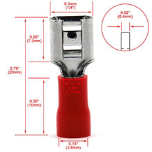 Load image into Gallery viewer, Baomain Female Quick disconnects Vinyl Insulated Spade Wire Connector Electrical Crimp Terminal 22-16 AWG 6.3mm 1/4" Red Pack of 100
