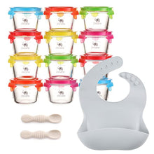 Load image into Gallery viewer, Jocate 5oz Borosilicate Glass Baby Food Storage Jars with Leakproof Lids | Glass Baby Food Jars | Baby Food Containers Glass | Baby Containers Freezer, Dishwasher, Oven &amp; Microwave Safe
