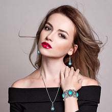 Load image into Gallery viewer, 3 Pieces Bohemian Turquoise Set Women Western Jewelry Turquoise Pendant Necklace Western Turquoise Alloy Earrings Stretchable Turquoise Bracelet for Women Western Boho Jewelry Set
