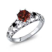 Load image into Gallery viewer, Gem Stone King 925 Sterling Silver Red Garnet and Black Diamond Women's Engagement Ring 1.11 Cttw (Size 7)
