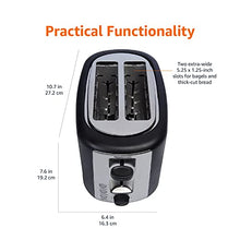 Load image into Gallery viewer, Amazon Basics 2 Slice, Extra-Wide Slot Toaster with 6 Shade Settings, Black

