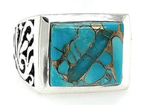 Load image into Gallery viewer, Gorgeous Blue Mohave Copper Turquoise 925 Sterling Silver Men's Ring Size 7, 8, 9, 10, 11, 12, 13
