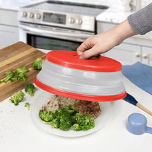 Load image into Gallery viewer, Tovolo Vented Collapsible Microwave Food Cover With Easy Grip Handle, Dishwasher-Safe, BPA-Free Silicone &amp; Plastic, 10.5" Round, Red
