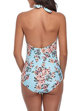 Load image into Gallery viewer, SUMMERSUNSHINE Maternity One Piece Halter Swimwear Pregnancy V-Neck Bathing Suit Maternity Beach Wear Bikini Blue L
