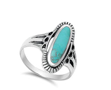 Load image into Gallery viewer, Women's Long Simulated Turquoise Beautiful Ring New .925 Sterling Silver Band Size 6
