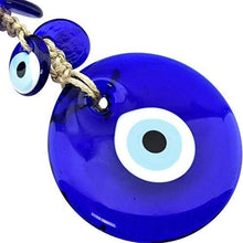 Load image into Gallery viewer, Erbulus Turkish Macrame Evil Eye Wall Hanging Ornament – Round Glass Bead with 6 Mini Size Blue Glass Evil Eyes - Home Protection Charm and Wall Decor Amulet in a Box
