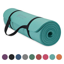 Load image into Gallery viewer, Gaiam Essentials Thick Yoga Mat Fitness &amp; Exercise Mat With Easy-Cinch Yoga Mat Carrier Strap, Teal, 72"L X 24"W X 2/5 Inch Thick
