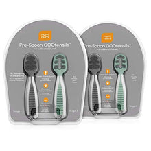 Load image into Gallery viewer, NumNum Pre-Spoon GOOtensils | Baby Spoon Set (Stage 1 + Stage 2) | BPA Free Silicone Self Feeding Toddler Utensils | For Kids Ages 6 Months+, 2-Pack (Four Spoons), Storm Gray/Glacier Green
