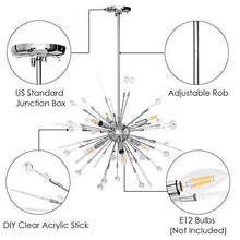 Load image into Gallery viewer, Modern Firework Chandeliers 6-Light Bulbs Sputnik Ceiling Light Fixture,Lucalda Adjustable Rods Globe Fireworks Pendant Lighting Fixture for Living Room, Bedroom,Kitchen,Hallway,Dining Room,Porch
