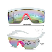 Load image into Gallery viewer, Large Wrap Around Rainbow Mirrored Semi Rimless Flat Top Shield Goggles Sunglasses (Black Green Frame | Rainbow Mirror)
