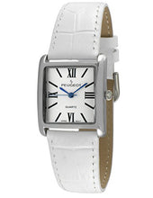 Load image into Gallery viewer, Peugeot Women's Silver-Tone Tank Shape Leather Dress Watch with Roman Numerals, White
