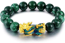 Load image into Gallery viewer, Exquisite Natural Sapphire Bracelet Jade Sand Gold Color PIXIU Bracelet Green Agate Bracelet Jade Bracelet Men s Good Luck Bracelet
