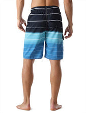 Load image into Gallery viewer, Nonwe Men's Beachwear Quick Dry Holiday Drawstring Striped Board Shorts Light Blue 34
