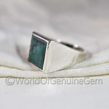 Load image into Gallery viewer, Green Emerald Silver Ring, 925K Sterling Silver, Faceted Rectangle, Natural Emerald Corundum, Handmade, High Polished Jewelry, Men's Emerald Ring, Unique Gift For Him, Birthday Gift, Anniversary Ring
