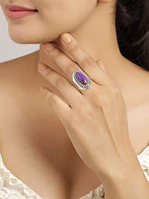 Load image into Gallery viewer, YoTreasure 10x20 mm Purple Copper Turquoise 925 Sterling Silver Rope Design Ring
