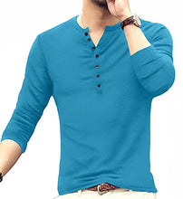 Load image into Gallery viewer, YTD Mens Casual Slim Fit Basic Henley Long Sleeve Fashion T-Shirt L Deep Teal
