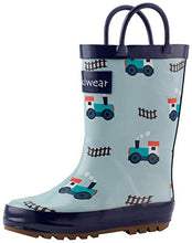 Load image into Gallery viewer, OAKI Kids Rain Boots with Easy-On Handles, Trains &amp; Tracks, 11T US Toddler
