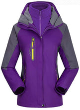 Load image into Gallery viewer, AbelWay Women's Mountain Waterproof Windproof Fleece 3 in 1 Jacket Ski Hooded Rain Coat(Purple,XS)
