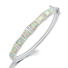 Load image into Gallery viewer, CiNily Opal Bangle Bracelets for Women Cubic Zirconia Rhodium Plated Gemstone Bangle Bracelet 8 3/8"

