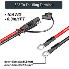 Load image into Gallery viewer, iMESTOU 10AWG SAE Cables 2 Pin Quick Disconnect Plug to O Ring Terminal Harness 1 Feet Extension Charge Cables SAE Connectors for 12V/24V Motorcycle, ATV, Lawn Mower, Truck(2)
