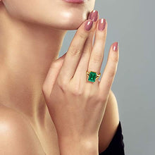 Load image into Gallery viewer, Gem Stone King 6.50 Ct Green Simulated Emerald 18K Yellow Gold Plated Silver Women's Solitaire Ring (Size 8)
