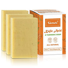 Load image into Gallery viewer, Kojic Acid Vitamin C &amp; Turmeric Soap 3 Bars | Dark Spots Hyperpigmentation Helps Even Skin Tone – 100% Natural Vegan Ingredients
