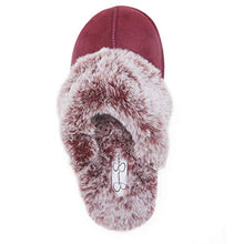 Load image into Gallery viewer, Jessica Simpson Women's Comfy Faux Fur House Slipper Scuff Memory Foam Slip on Anti-skid Sole, Burgundy, Large
